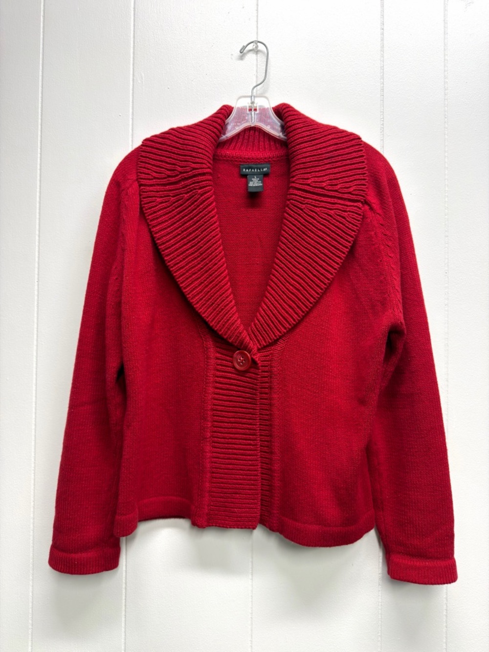 Rafaella Red Knit Cardigan with Shawl Collar